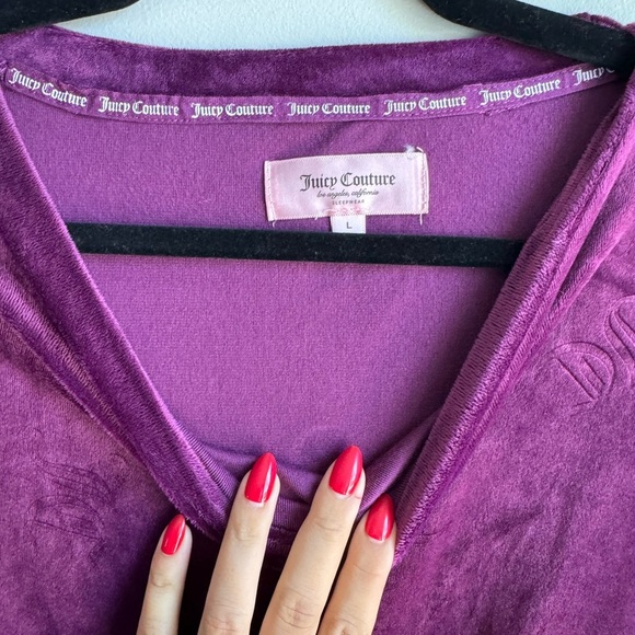 Juicy Couture Magenta Velour Logo Sweatshirt Y2K 2000s Loungewear Cozy L - Picture 3 of 4